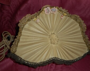 Ribbon Work Antique Bed Lamp for headboard, Ivory Silk, Bullion Lace Tri, (FFs5030)