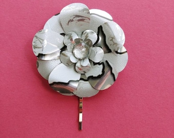 White monster flower hair pin