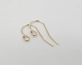 14k Solid Gold Earring Wire, Ball End Style, 1 Pair, USA