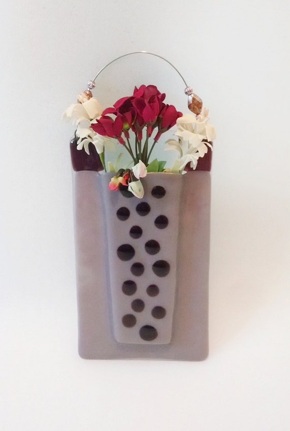Fused Glass Vase Wall Vase Pink Purple Polka Dot