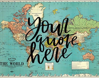 CUSTOM Calligraphy, Hand-painted 20x28" Vintage World Map