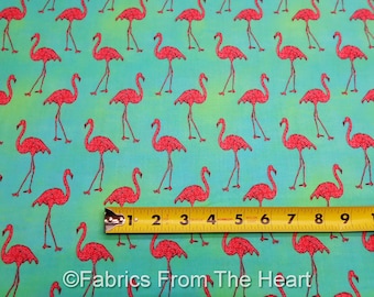 Pink Flamingo Birds Beach Divas on Cabana Blue BY YARDS Robert Kaufman Fabric