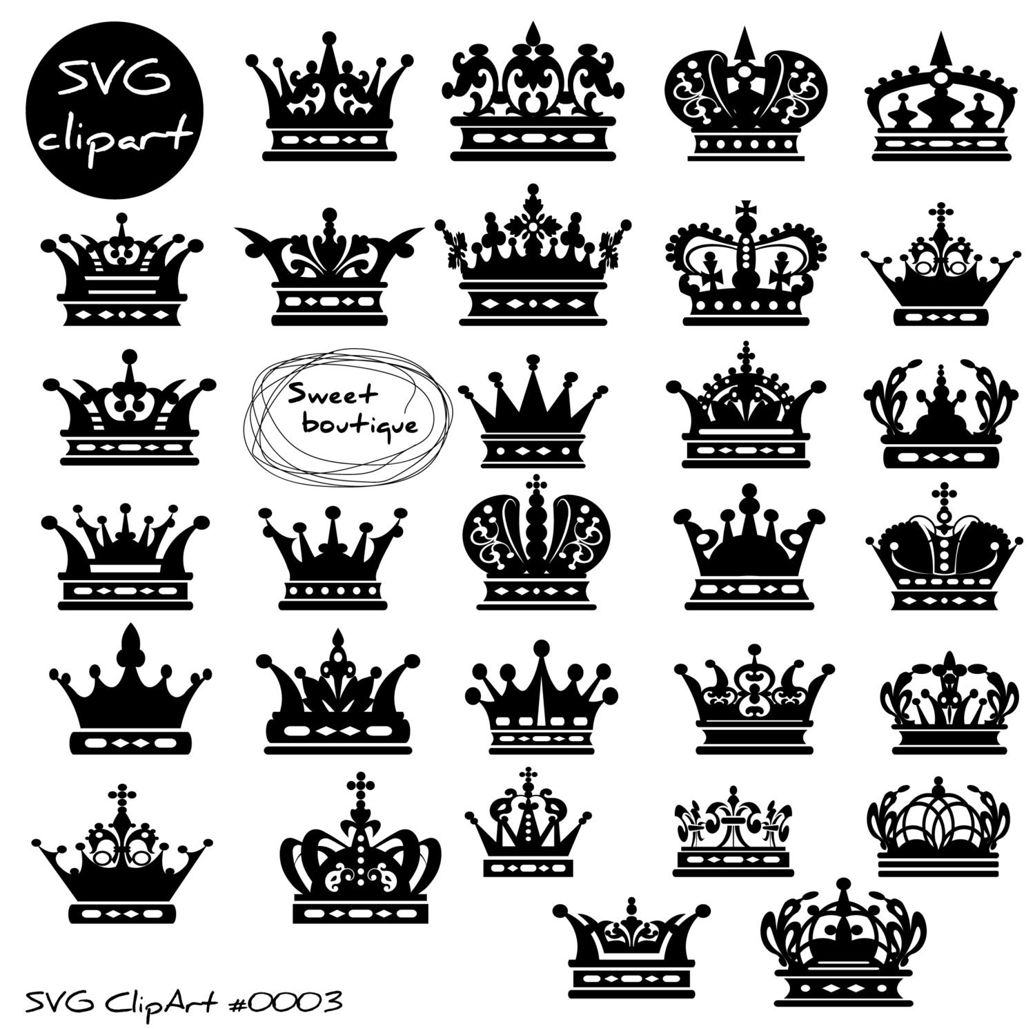SVG Silhouette Crowns Digital Clip Art Crown Clipart Royal