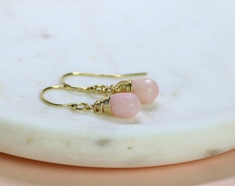 Pink opal earrings, October birthstone jewelry, dangle earrings, pink opal jewelry, October birthday gift - Sophie