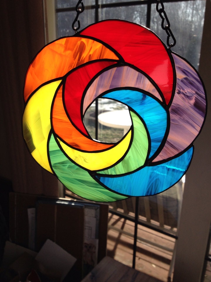 Download Handmade Rainbow Geometric Abstract Stained Glass Suncatcher