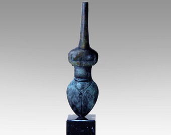 Bronze Sculpture, Abstract Female Figurine, Greek Cycladic Abstract Geometric Statue, Museum Replica, Violin Shape Flat Body, Art Lover Gift