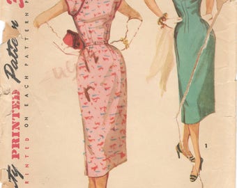 1950s Simplicity 1018 Misses Cheongsam Oriental Sheath Dress Pattern Womens Vintage Sewing Pattern Size 12 Bust 30
