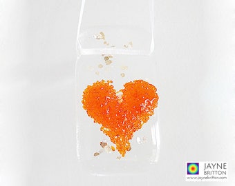 Orange heart light catcher, fused glass suncatcher, orange glass art, gifts under 5, orange gift