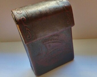 Vintage Brown embossed Leather Cigarette Case