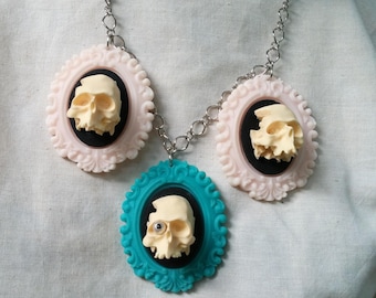 Sugar Skull Jewelry Skull And Pastel Cameo Necklace by Ugly Shyla OOAK - Handmade Jewelry -Creep Cute - Skull Necklace - Gothic Cameo