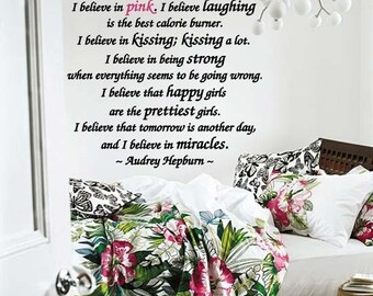 I Believe In Pink Audrey Hepburn Quote Wall Lettering