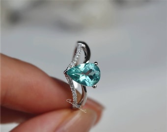 Solid 18K Apatite Ring White Gold Apatite Engagement Ring Wedding Ring Promise Ring Anniversary Ring