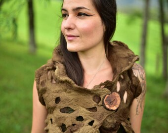 Felt Pixie Vest-Woodland Costume-Forest Top- Nymph Top-Druid Costume-Tree Top-Tree Costume-Pixie Vest-Tree Roots Bolero-Wool Bolero OOAK