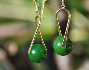 Green Nephrite Jade Semi-precious gemstone earrings Gold drop earrings Custom Gemstone earrings Gemstone jewelry Jade jewelry
