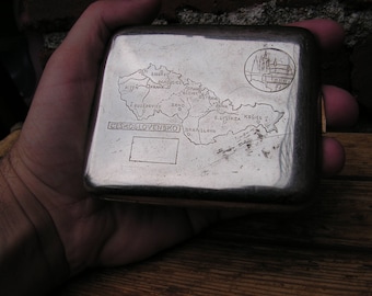 Czech Metal engraved cigarette case, Vintage Cigarette case from Czechoslovakia, Silver tone metal holder, Tobacco holder, Gift for smoker