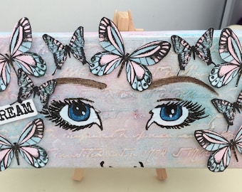 Hand painted butterfly eyes 'Dream' box canvas