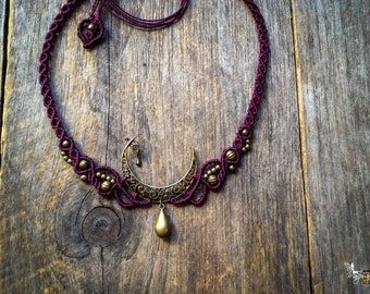 Macrame Elven Moon necklace boho bohemian jewelry Brass or Silver by Creations Mariposa