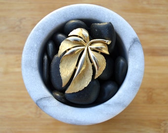 Vintage Trifari Gold Tone Leaf Brooch