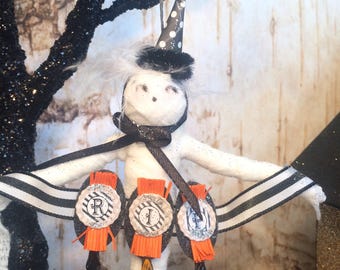 Halloween ornament halloween decor mummy ornament ooak art doll orange and black RIP
