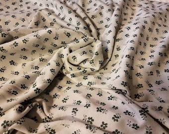 Retro Floral Polyester Sewing Material in Green + White - Vintage Spring or Summer Sewing Fabric, Floral Polyester Knit Yardage, 66" x 192"