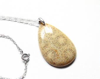 Sterling Silver Fossil Necklace - Fossil Coral