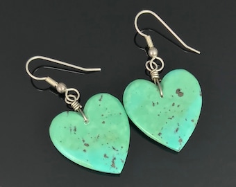 Carved Turquoise Heart Earrings Santo Domingo Pueblo Kewa Native American