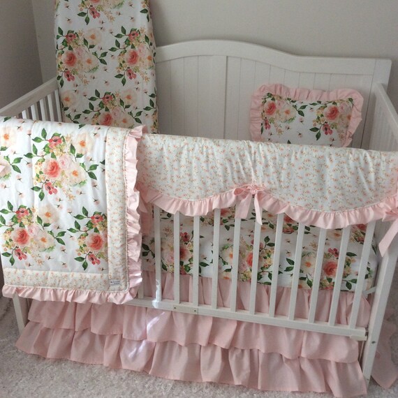 Girl Baby Bedding Crib Set Peach Coral Blush Pink Watercolor