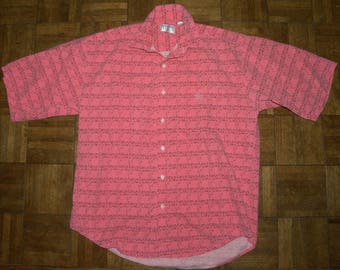 1980s 80s New Wave Shirt / Salmon & Black Boxy / Vintage Casual Short Sleeve Beach / NKOTB / Men's M