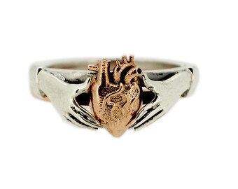 Anatomical Heart stacking Claddagh Ring in rose gold and sterling silver