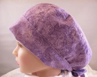 Women's Pixie Scrub Hat Purple Dragonflies