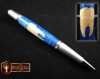 Handmade wood pen with Dental Tooth inlay