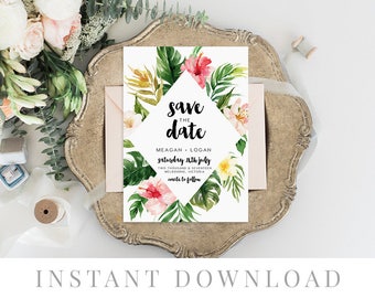 Save the Date INSTANT DOWNLOAD, Wedding Invite, DIY Printable Save the Date, Templett, Editable pdf, Rustic Invites, Colorful, Tropical