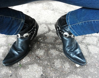 Leather Boot Straps with conchos and chains spurs buckle