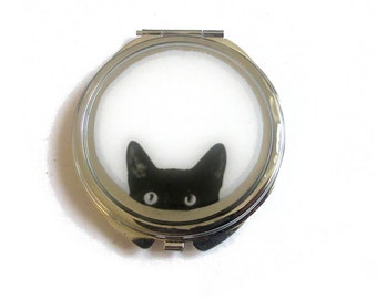 Spiegel Schwarz Katze, Katze Watcher, schwarz, weiß, Spaß, Tier, schwarze Katze, Katze Zubehör, Geldbörse spiegeln, Doppelspiegel, Taschenspiegel
