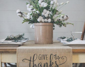 Give Thanks Burlap Table Runner, Table Runner, Thanksgiving Table Runner* Free Shipping*
