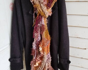 OOAK Handknit Scarf Shawl Wrap Earthy