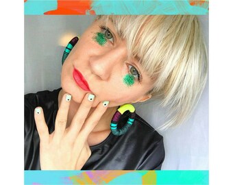 Stud Hoop Earrings | Fabric Jewellery| Thread-Wrapped Jewelry | Statement Jewelery | African Print | Colourblock| Funky Jewelry