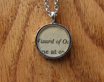 The Wizard of Oz Book Page Pendant Necklace - Frank L. Baum Literary Necklace - Book page Jewelry