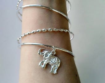 Sterling Silver Elephant Bangle Bracelet