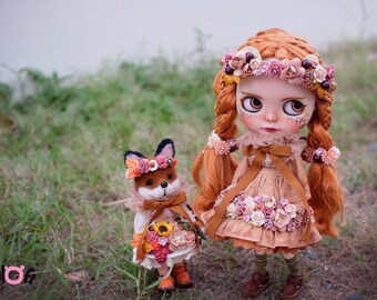Blythe Brown Blumen Kleid mit Blumen-Krone