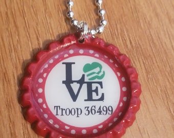 Girl Scouts Personalized ANY NAME bottle cap necklace - * Free Chain* Daisy Brownies Junior Cadette