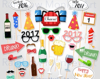New Years Party Printable Photo Booth Props - New Years Eve Party Photobooth Props - New Years Photo Booth Props - Digital Download
