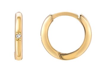 MOTHERS DAY SALE 14k gold small hoops earring with tiny diamond