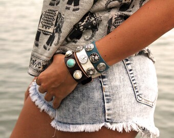VENTE 2018 !! Pression pression bijoux, Bracelet, Bracelet en cuir avec 3 morceaux, Noosa Style Bracelet Snap, meilleur cadeau de Noël, Ginger Snap bijoux