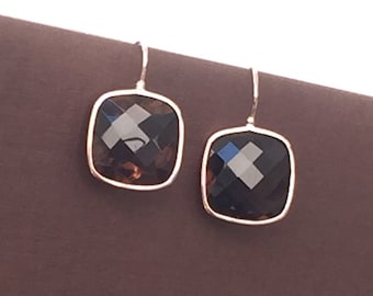 14k solid rose gold and smoky quartz earrings