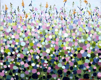 Flower Field Original Abstract Painting, Cradled Wood Panel, Square Art