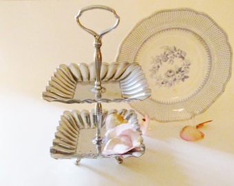 Vintage Two-Tiered Stand, Sweet Stand, Tea Party Decor, Kitchen Decor, Chrome Stand, Soap Dish, Jewelry Stand