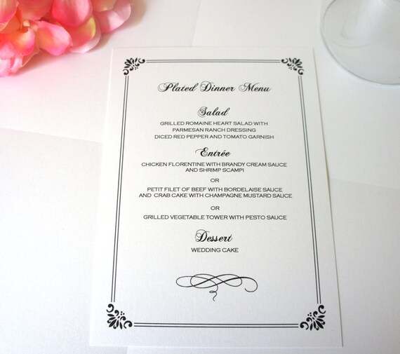 elegant menu card formal menu card wedding menus black formal menu cards