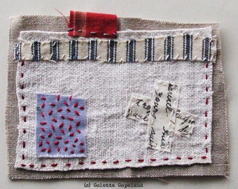 Home Sweet Home, Textile art, mini quilt, hand stitched