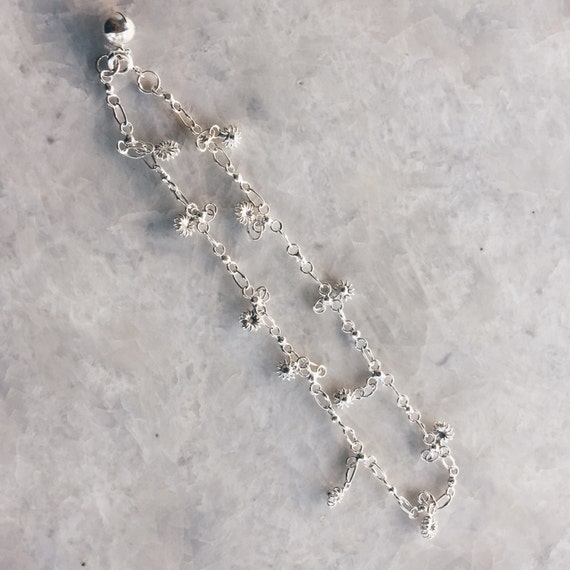 Sterling silver flower anklet Silver flower ankle bracelet